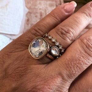 Elegant Rose Gold and Crystal 3 Ring Set